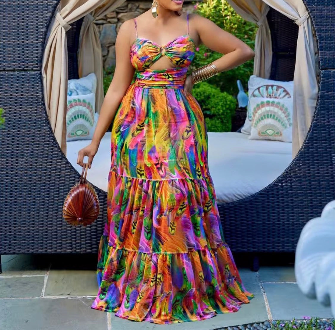 Rainbow Luxe Cut-Out Maxi Dress