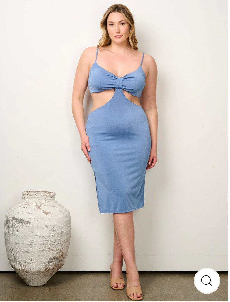 Sky Blue Cutout Bodycon Midi Dress