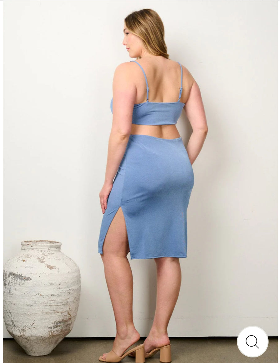 Sky Blue Cutout Bodycon Midi Dress